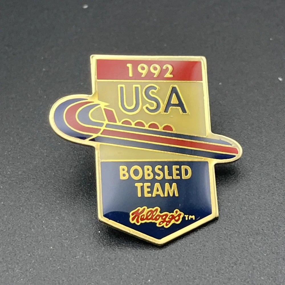 1992 Albertville‎ Winter Olympics Kellogg's Team USA Bobsled Lapel Hat Pin